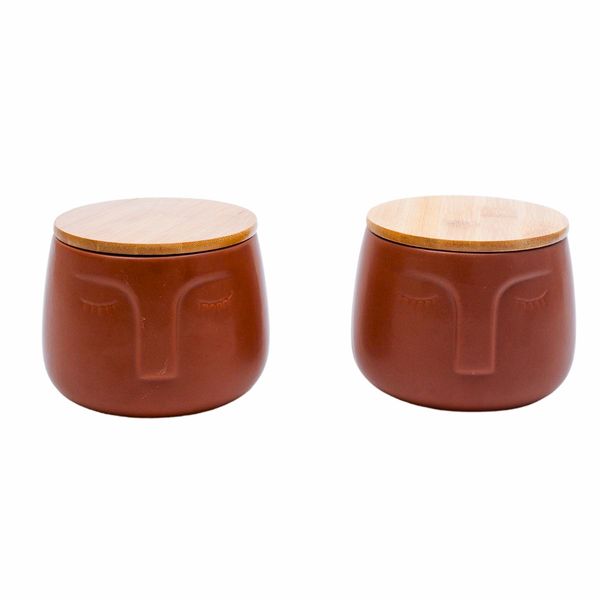 Kit 2 potes dolomita com tampa de bambu rosto - oikos