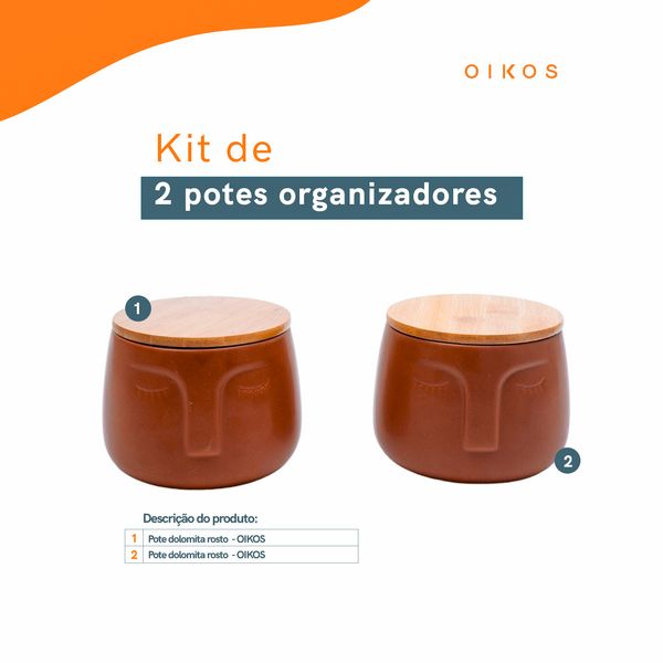 Kit 2 potes dolomita com tampa de bambu rosto - oikos