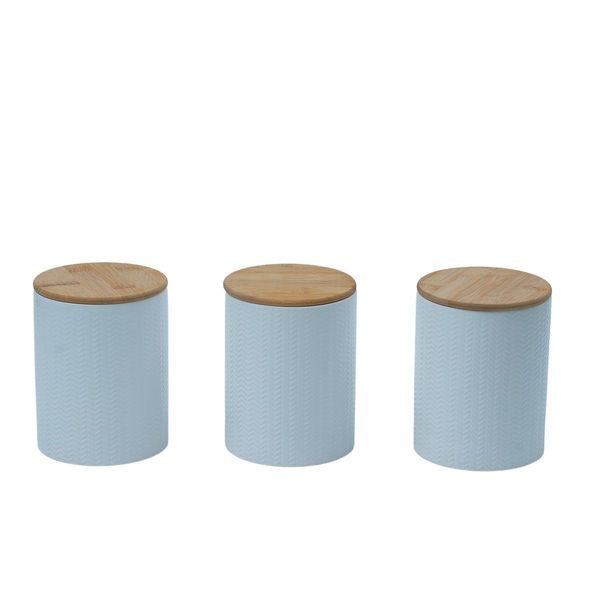 Kit 3 potes dolomita com tampa de bambu zig zag 1,2l - oikos