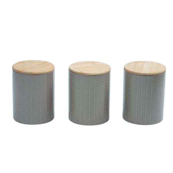 Kit 3 potes dolomita com tampa bambu zig zag 1,2l - oikos