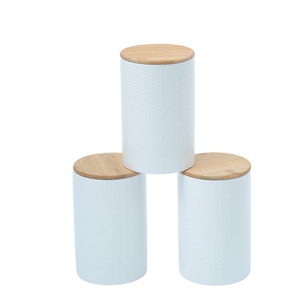 Kit 3 potes dolomita com tampa de bambu zig zag 1,5l - oikos