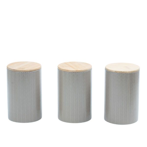 Kit 3 potes dolomita com tampa de bambu zig zag 1,5l - oikos