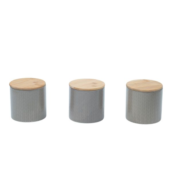 Kit 3 potes dolomita com tampa de bambu zig zag 900ml - oikos