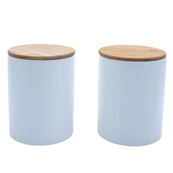 Kit 2 potes dolomita com tampa de bambu zig zag 1,2l - oikos