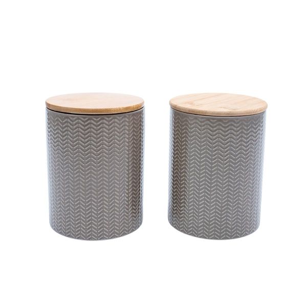 Kit 2 potes dolomita com tampa de bambu zig zag 1,2l - oikos