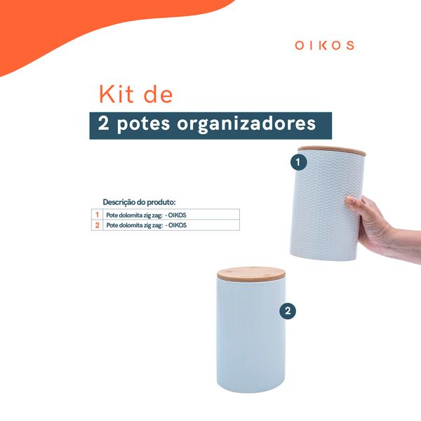 Kit 2 potes dolomita com tampa de bambu zig zag 1,5l - oikos