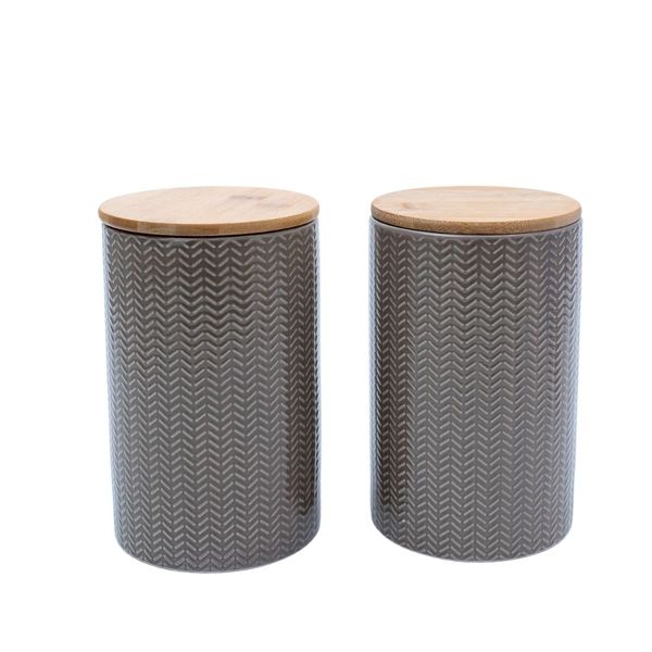 Kit 2 potes dolomita com tampa de bambu zig zag 1,5l - oikos