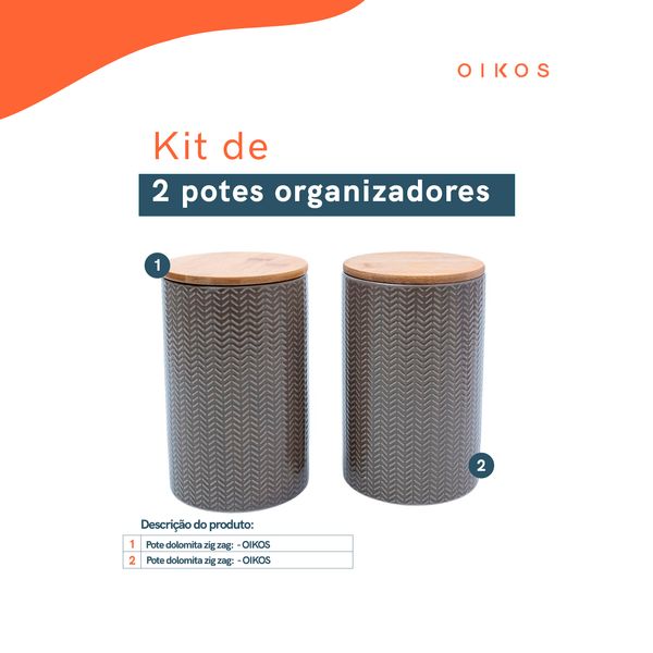 Kit 2 potes dolomita com tampa de bambu zig zag 1,5l - oikos