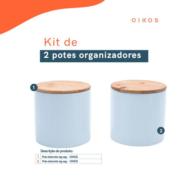 Kit 2 potes dolomita com tampa de bambu zig zag 900ml - oikos
