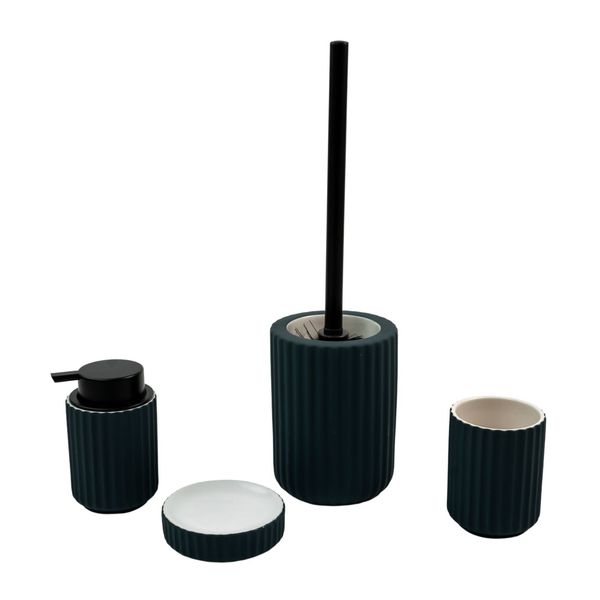 Kit banheiro em cerâmica canelada verde 4 pçs oikos