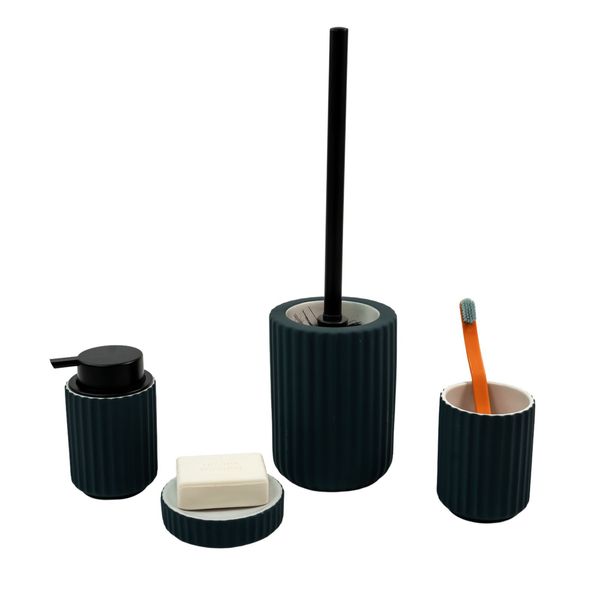 Kit banheiro em cerâmica canelada verde 4 pçs oikos