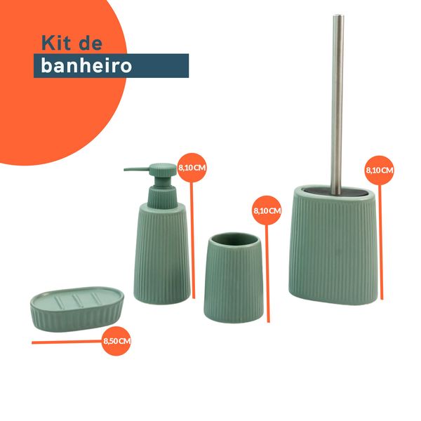Kit banheiro cerâmica listrada verde 4 pçs - oikos