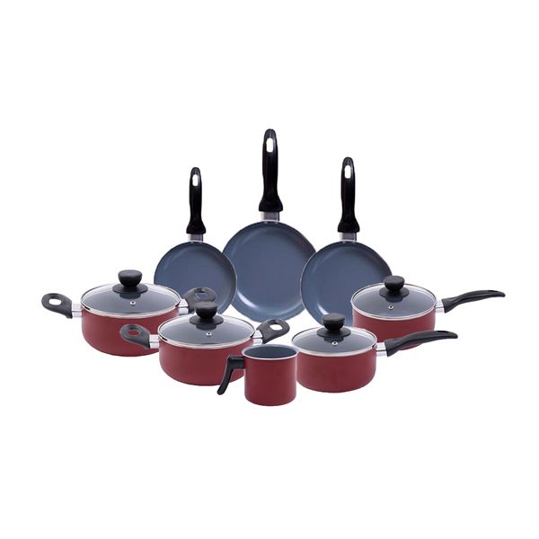 Jogo de panelas antiaderente cerâmica 8 pçs vermelha - oikos