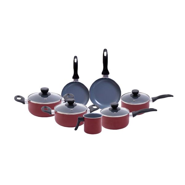 Jogo de panelas antiaderente cerâmica 7 pçs vermelha - oikos
