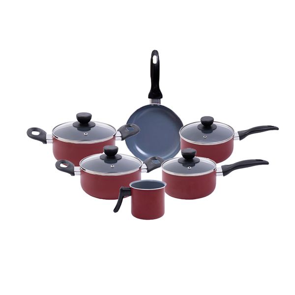 Jogo de panelas antiaderente cerâmica 6 pçs vermelha - oikos