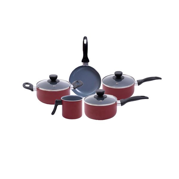 Jogo de panelas antiaderente cerâmica 5 peças vermelha - oikos