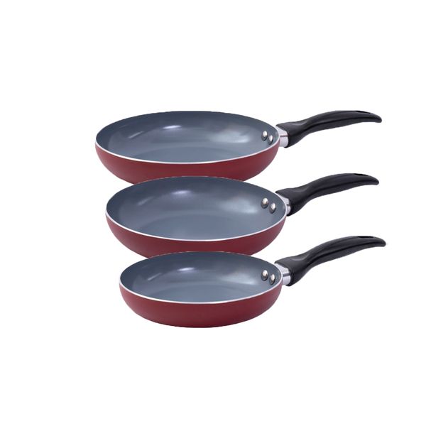 Jogo de frigideiras antiaderente cerâmica 3 peças vermelha - oikos