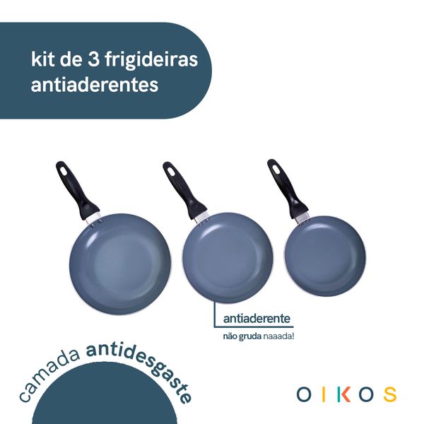 Jogo de frigideiras antiaderente cerâmica 3 peças vermelha - oikos