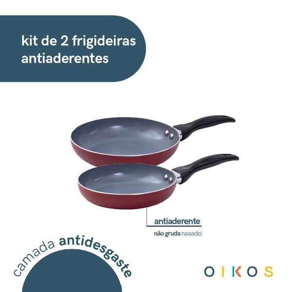 Jogo de frigideiras antiaderente cerâmica 2 peças vermelha - oikos