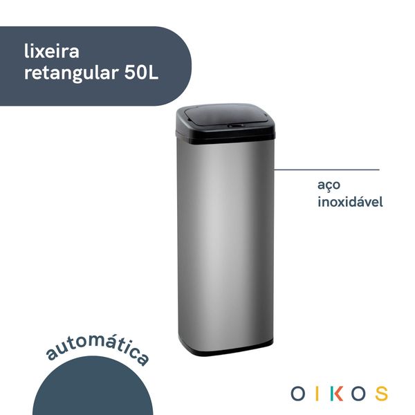 Lixeira automática de inox 50l retangular - oikos