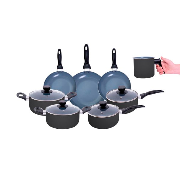 Jogo de panelas 8 pçs antiaderentes de cerâmica e alumínio - oikos