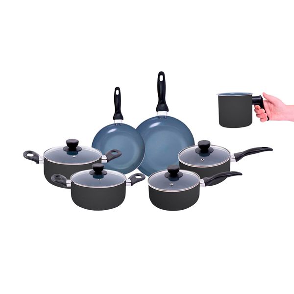 Jogo de panelas 7 pçs antiaderentes de cerâmica e alumínio - oikos