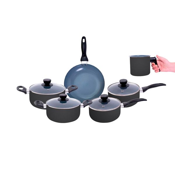 Jogo de panelas 6 pçs antiaderentes de cerâmica e alumínio - oikos