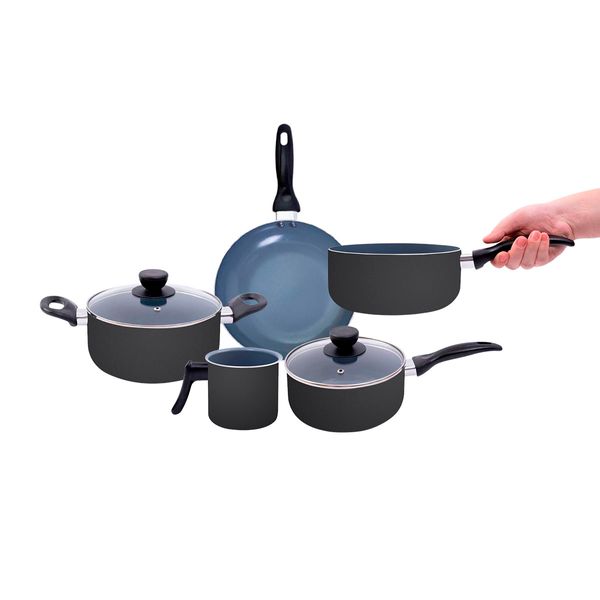 Jogo de panelas 5 pçs antiaderentes de cerâmica e alumínio - oikos