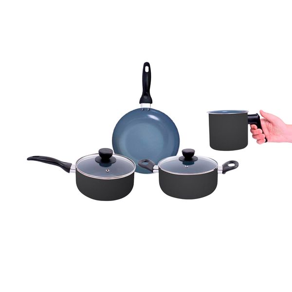 Jogo de panelas 4 pçs antiaderentes de cerâmica e alumínio - oikos
