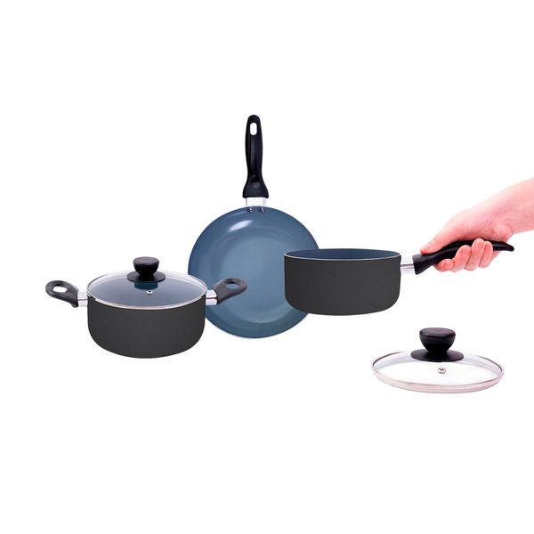 Jogo de panelas 3 pçs antiaderentes de cerâmica e alumínio - oikos