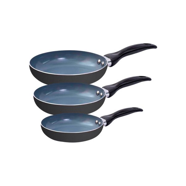 Jogo de frigideiras 3 pçs antiaderentes de cerâmica e alumínio - oikos