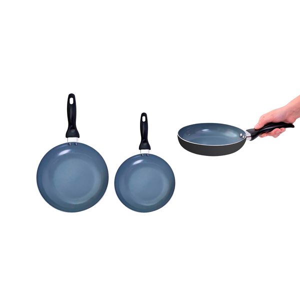 Jogo de frigideiras 3 pçs antiaderentes de cerâmica e alumínio - oikos