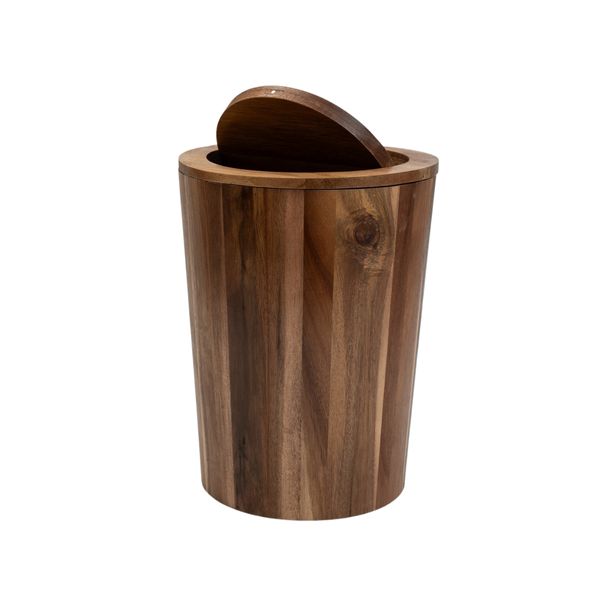 Lixeira com tampa basculante 10l de madeira redonda vai e vem - oikos