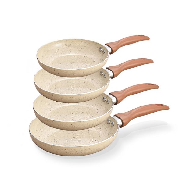 Jogo de 4 frigideiras antiaderentes de ceramica e aluminio bege - oikos