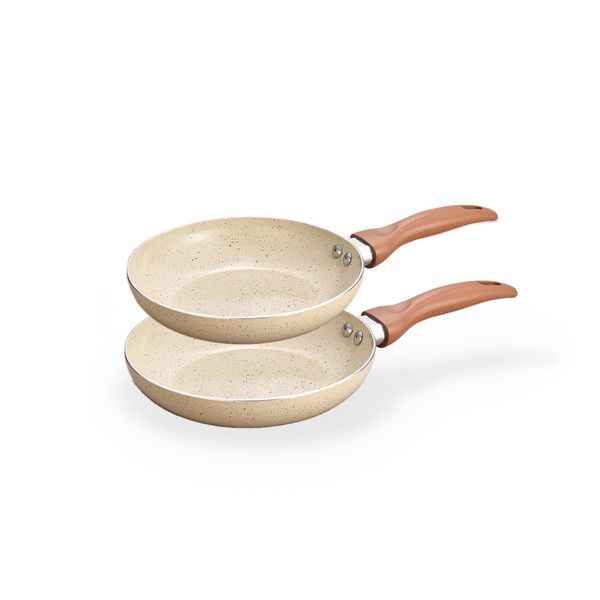 Jogo com 2 frigideiras antiaderentes de ceramica e aluminio bege - oikos