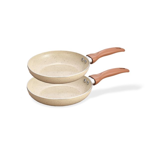 Jogo de 2 frigideiras antiaderentes ceramica com aluminio bege - oikos