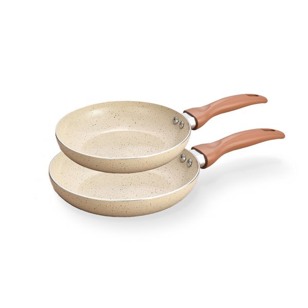 Jogo 2 frigideiras antiaderentes ceramica com aluminio bege - oikos