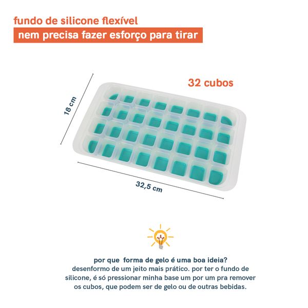 Forma de gelo de plástico e silicone para 32 cubos verde oikos