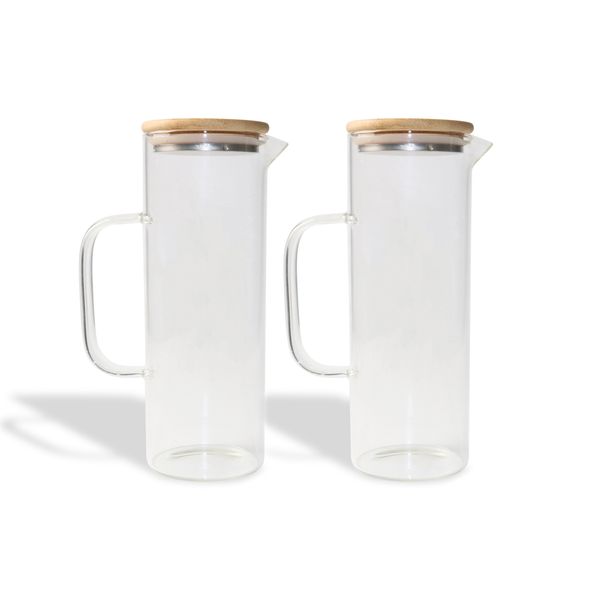 Kit jarras de vidro com tampa de bambu 1l oikos - 2 peças