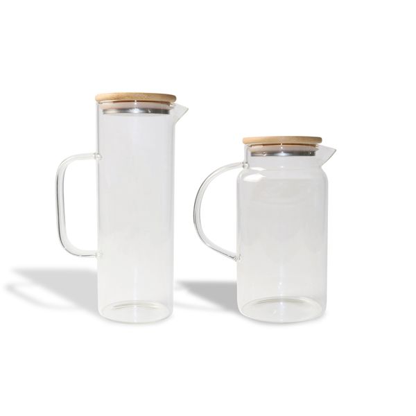Kit jarras de vidro com tampa de bambu 1l e 1,2l - 2 peças oikos