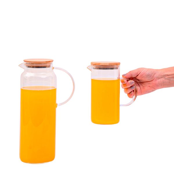 Kit 2 jarras de vidro borossilicato suco com tampa de bambu - oikos