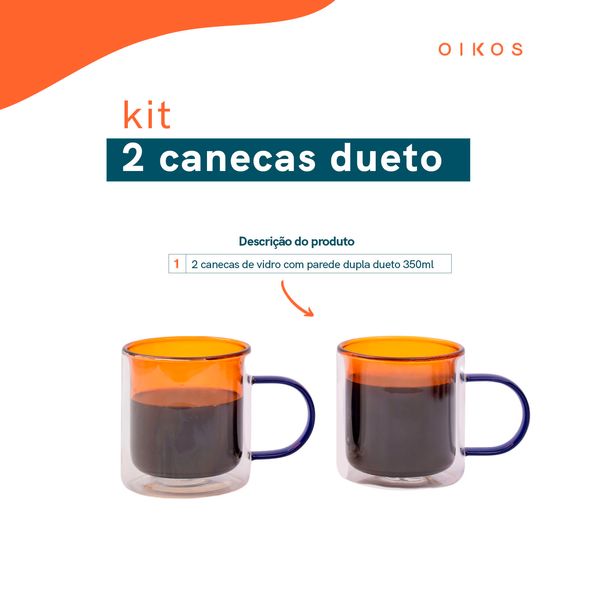 Kit 2 canecas de vidro de café ou chá parede dupla - oikos