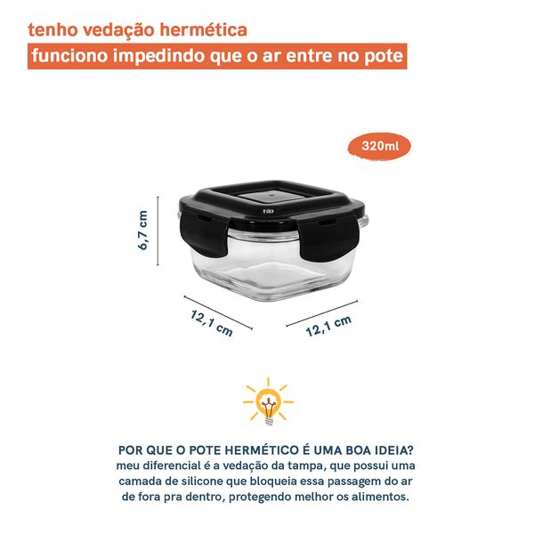 Pote 320ml de vidro com tampa colorida quad - oikos