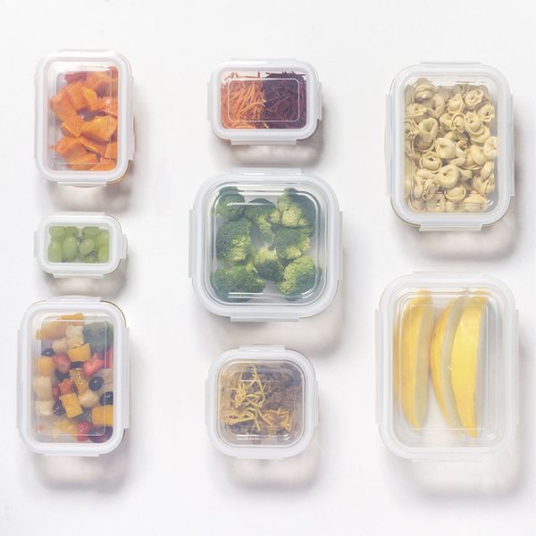 Pote de vidro retangular de 1,04l com tampa transparente oikos