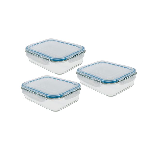 Kit 3 potes de vidro hermético retangular de 1520ml - oikos