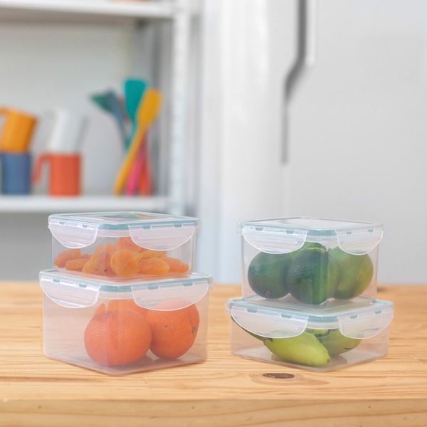 Pote 600ml hermético de plástico transparente quad - oikos