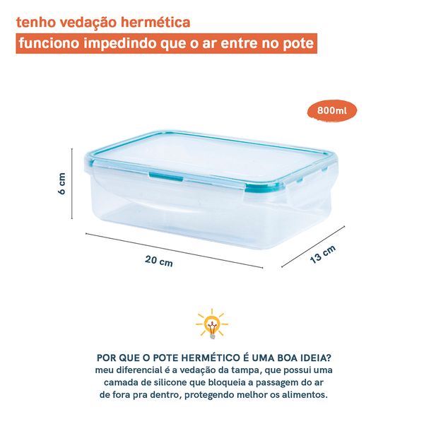 Pote 800ml hermético de plástico transparente - oikos