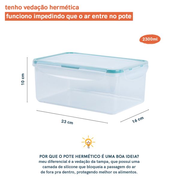 Pote 2300 ml hermético de plástico oikos