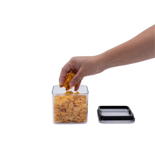 Pote de acrílico 620ml com tampa transparente quadrado empilhável - oikos