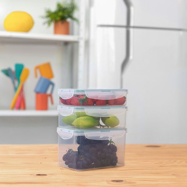 Kit potes herméticos de plástico 1100ml 3pçs oikos